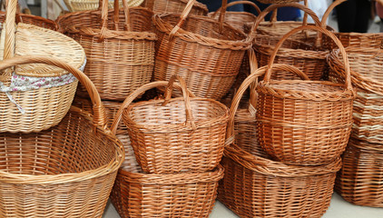 Wicker baskets handcrafted by a skilled craftsman