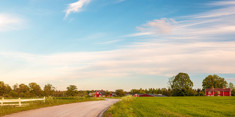 Panoramic image of old wooden farms in Smaland, Sweden
