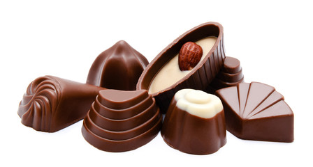 Assortment of chocolate candies isolated