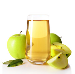 Glass of apple juice isolated on white