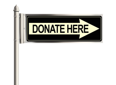 Donate. Road sign on the white background. Raster illustration