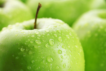 Ripe green apples close up