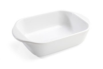 White ceramic baking dish on a white background