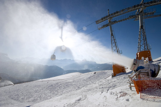 Ski slope, snow canon and gondola