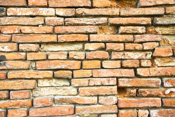Old damaged brick wall background