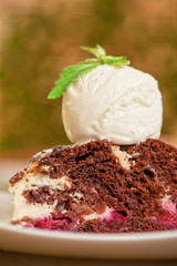 chocolate cake with jam ice cream