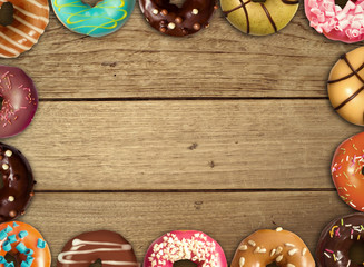 Colorful doughnut on table