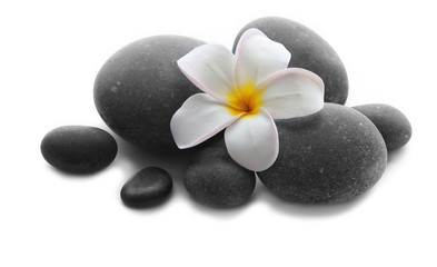 Spa stones with flower isolated on white