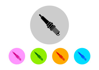 Colorful car spark plug icons on white background