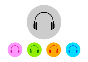 Colorful headphones icons on white background