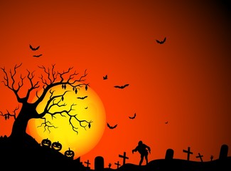 Halloween night background with full Moon