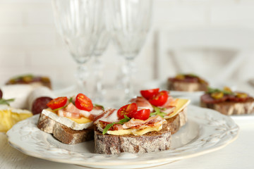 Tasty sandwiches on plate, close up