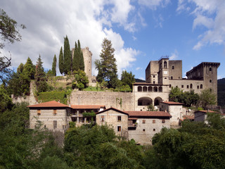 Verrucola village with its castle, fortress. Lungiana, Italy.