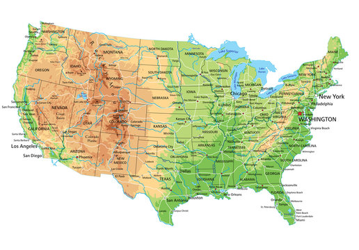 United States Labeled Map High Detailed United States Of America Physical Map With Labeling. Stock  Vector | Adobe Stock