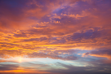 Naklejka na ściany i meble Magic Background of Real Sundown Sky, fantastic clouds,