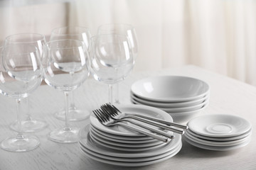 Clean dishes on the table