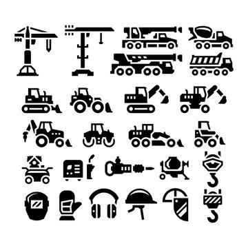 Set icons of construction equipment