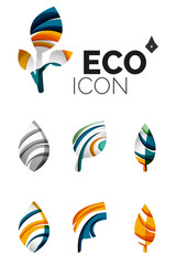 Set of abstract eco leaf icons, business logotype nature