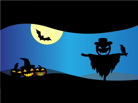 Halloween scarry pumpkins silhouette background