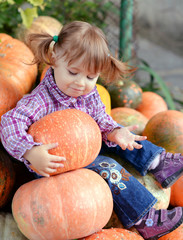 Fototapeta premium Cute girl with pumpkins