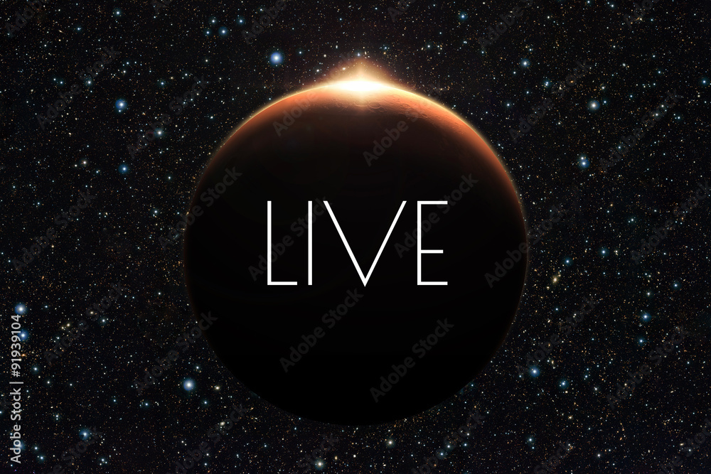 Poster the planet mars with a beautiful sunset. the surface of mars. live