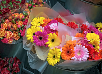 Colorful variety of flowers at the market