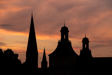 towers of bonn germany evening sundown background