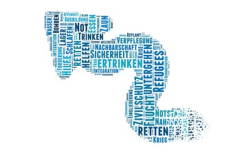 Flüchtlings Irrwege Symbol, Pfeil blau