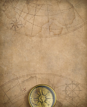 Fototapeta old nautical map with compass