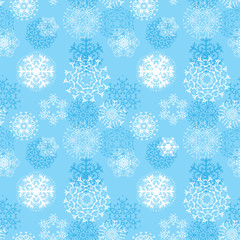 Vector illustration snowflakes seamless pattern, various designs symmetrical snow crystals, made forom hand drawn elements