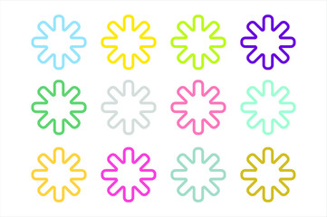 Sun burst, star or snowflakes vector logo icon set