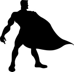 Hero with a cape silhouete