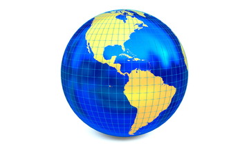 An isolated globe focus to America with latitude and longitude