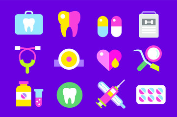 Medicine vector icons set. Doctors tools for health care