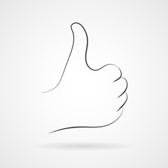 Isolated sketch of hand with thumb up.