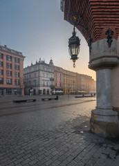 Lantern on Sukiennice (Cloth Hall), main market square in Krakow, Poland