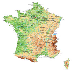 High detailed France physical map with labeling. - 91944164