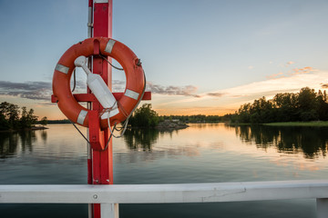 Life ring on sunset time in Seurasaari Helsinki