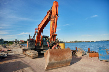 Excavators in construction site