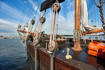 Old wooden sailing ship in harbour © finetones