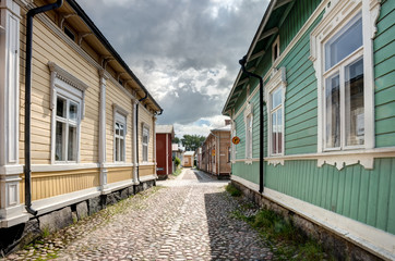Fototapeta na wymiar Old wooden houses in Rauma Finland