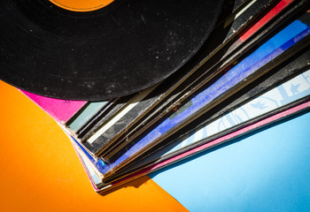 Fototapeta premium vinyl record on colored background