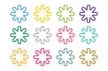 Sun burst, star or snowflakes vector logo icon set