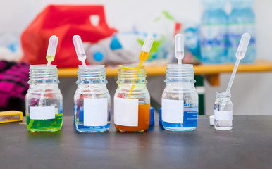 Small Bottles with Chemicals, Transfer Pipettes in Bottles