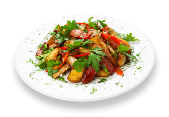 Roasted potatoes with vegetables and mushrooms