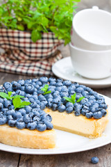 Cheesecake with blueberry and mint. Summer dessert
