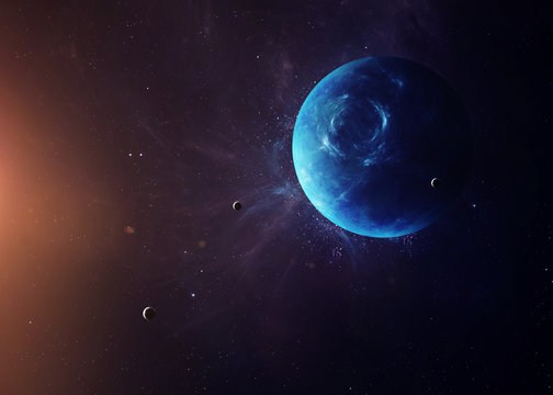 The Neptune with moons from space showing all they beauty
