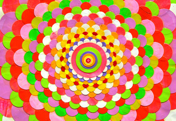 Mandala. Spiritual, yoga and meditation background. Lotus like ritual symbol. Concentric textured flower surface. Abstract summer collage, hobby and craft activity. Close up.