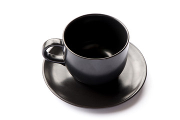 Black empty cup of coffee isolated on white background