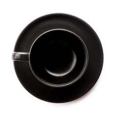 Black empty cup of coffee isolated on white background